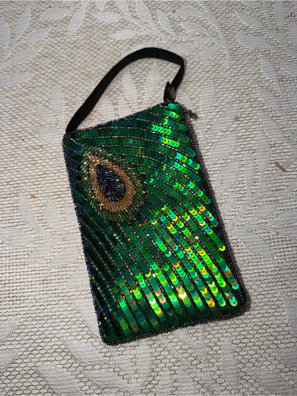 Bamboo Trading Co Hand Sequenced Peacock Bird Feather Bag